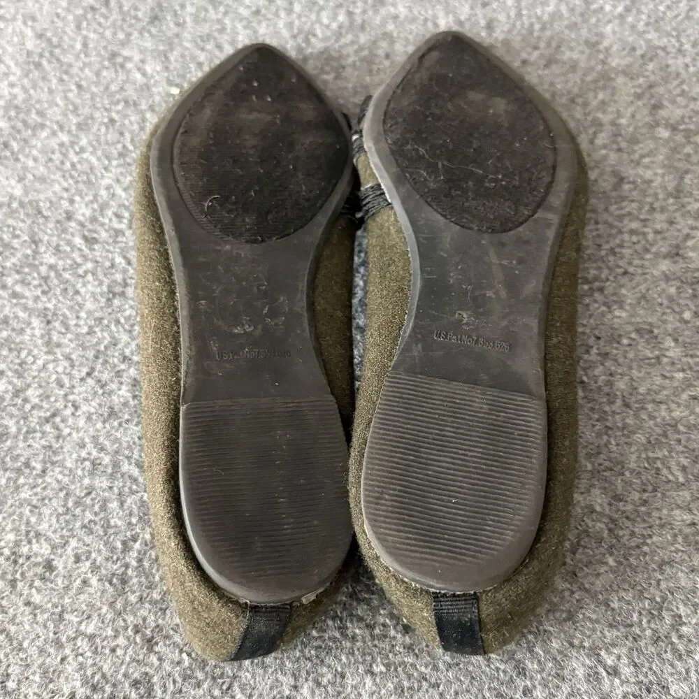 Rampage Olive Green Pointed Toe Wool Ballet Flats Strappy Toe Details Size 8 M